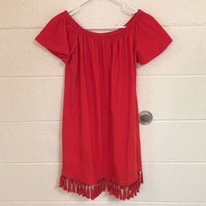 ASOS NWOT Off The Shoulder Red Tassel Mini Dress